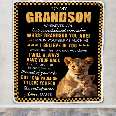 Personalized To My Grandson Blanket From Grandma Whenever You Feel Lion Grandson Birthday Gifts Graduation Christmas Customized Fleece Throw Blanket | teecentury