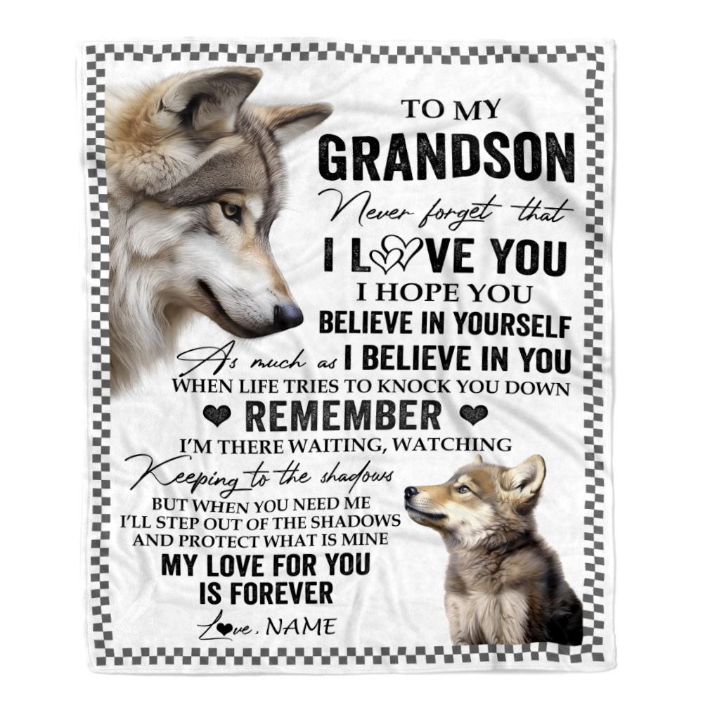 Personalized To My Grandson Blanket From Grandma Wolf My Love For You Is Forever Grandson Birthday Gifts Graduation Christmas Customized Fleece Throw Blanket | teecentury