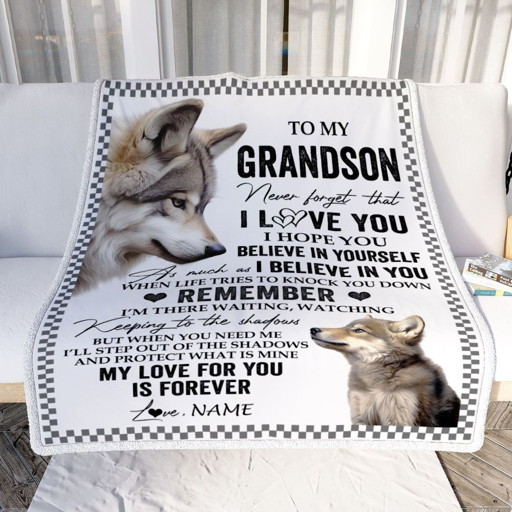 Personalized To My Grandson Blanket From Grandma Wolf My Love For You Is Forever Grandson Birthday Gifts Graduation Christmas Customized Fleece Throw Blanket Teecentury