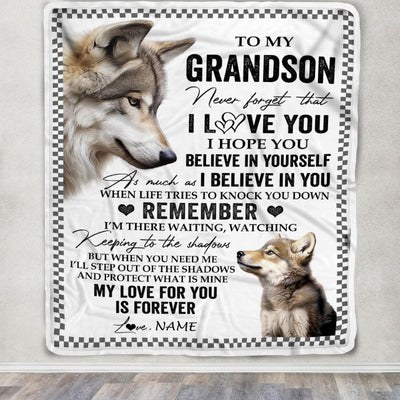Personalized To My Grandson Blanket From Grandma Wolf My Love For You Is Forever Grandson Birthday Gifts Graduation Christmas Customized Fleece Throw Blanket | teecentury