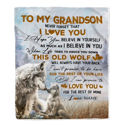 Personalized To My Grandson Blanket From Grandpa Grandma Never Forget That I Love You Wolf Grandson Birthday Christmas Customized Bed Fleece Throw Blanket | teecentury