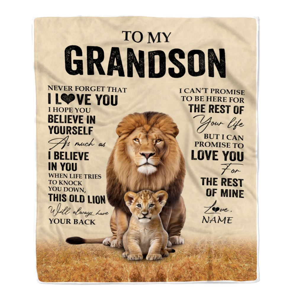 Personalized To My Grandson Blanket From Grandpa Papa Lion Never Forget That I Love You Grandson Birthday Gifts Christmas Customized Fleece Throw Blanket | teecentury
