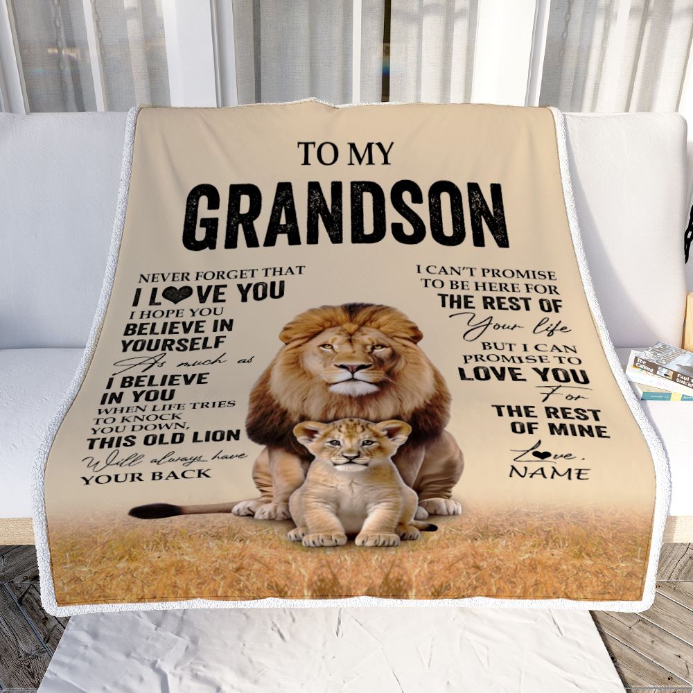 Personalized To My Grandson Blanket From Grandpa Papa Lion Never Forget That I Love You Grandson Birthday Gifts Christmas Customized Fleece Throw Blanket | teecentury