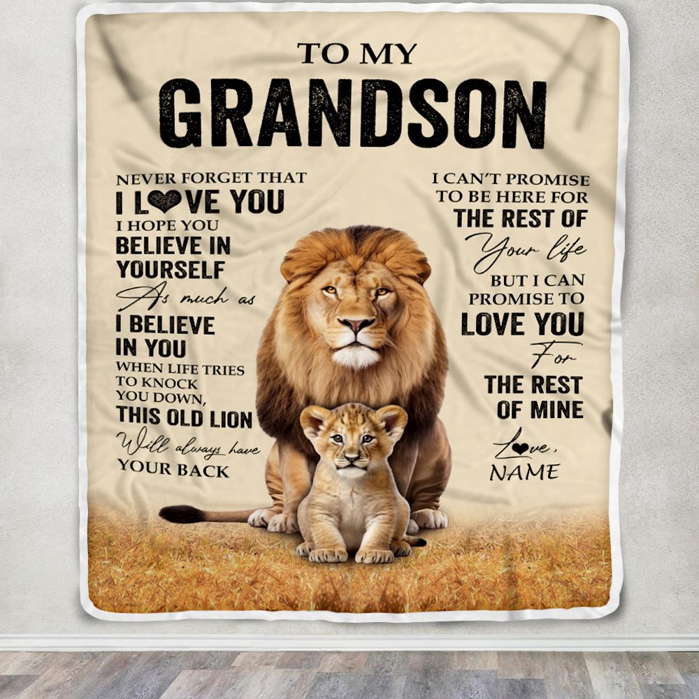 Personalized To My Grandson Blanket From Grandpa Papa Lion Never Forget That I Love You Grandson Birthday Gifts Christmas Customized Fleece Throw Blanket | teecentury
