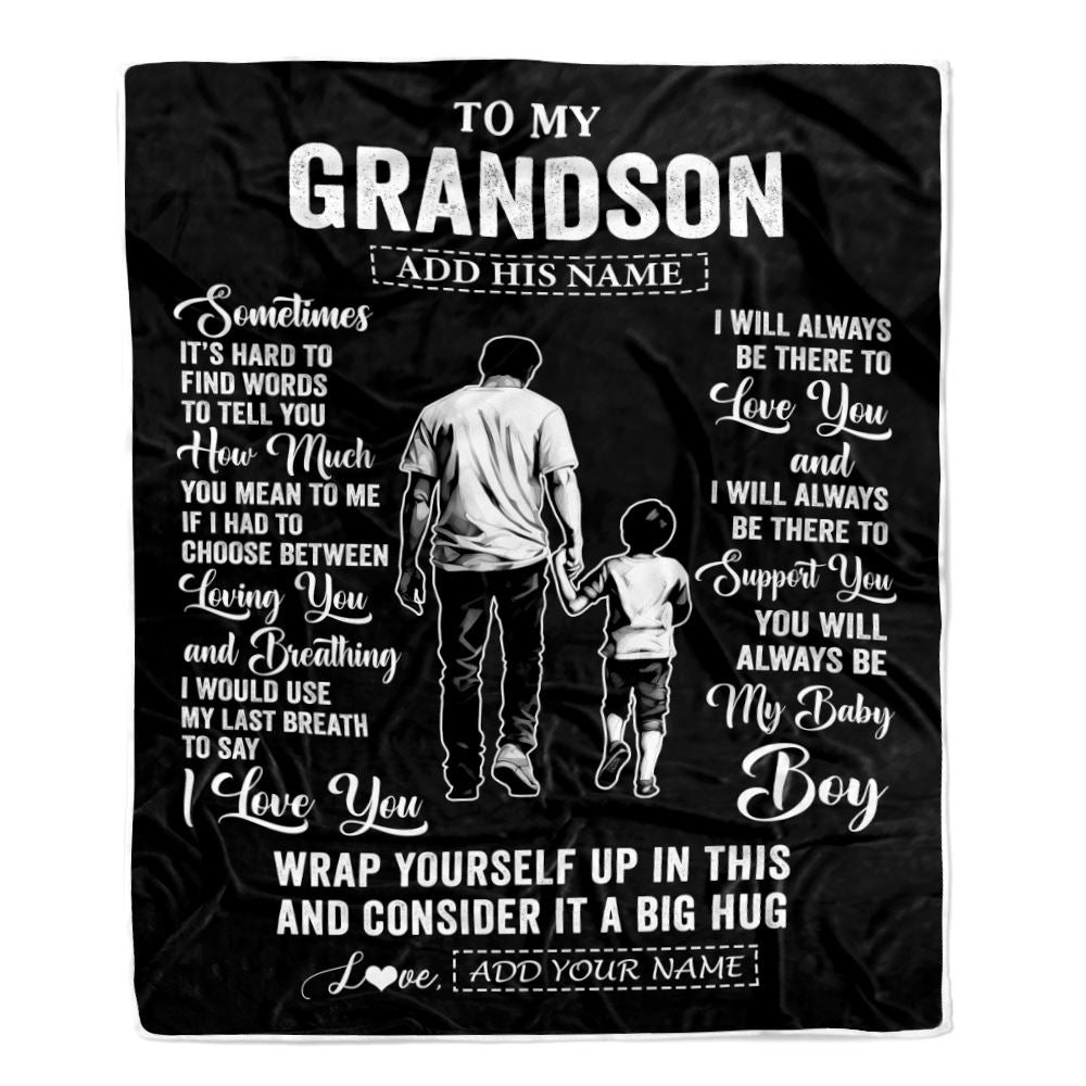 Personalized To My Grandson Blanket From Grandpa Papa Sometimes It's Hard Grandson Birthday Gifts Graduation Christmas Customized Fleece Throw Blanket | teecentury
