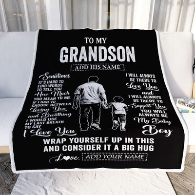Personalized To My Grandson Blanket From Grandpa Papa Sometimes It's Hard Grandson Birthday Gifts Graduation Christmas Customized Fleece Throw Blanket | teecentury