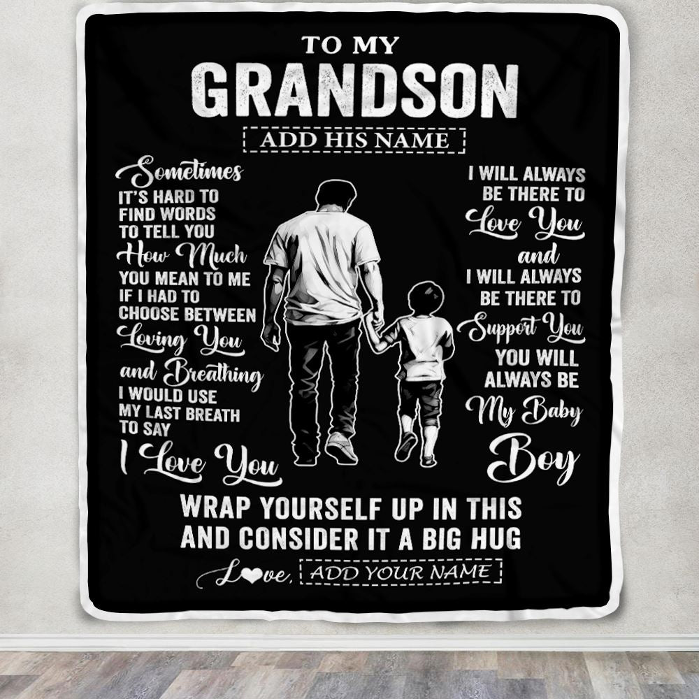 Personalized To My Grandson Blanket From Grandpa Papa Sometimes It's Hard Grandson Birthday Gifts Graduation Christmas Customized Fleece Throw Blanket | teecentury