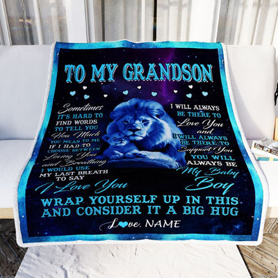 Personalized To My Grandson Blanket From Grandpa Papa Sometimes It's Hard Lion Grandson Gift Birthday Graduation Christmas Custom Customized Fleece Blanket | teecentury