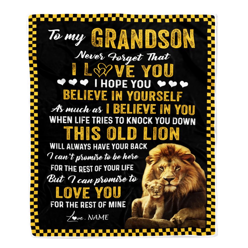 Personalized To My Grandson Blanket From Grandpa This Old Lion Love You Grandson Birthday Graduation Christmas Customized Fleece Throw Blanket | teecentury