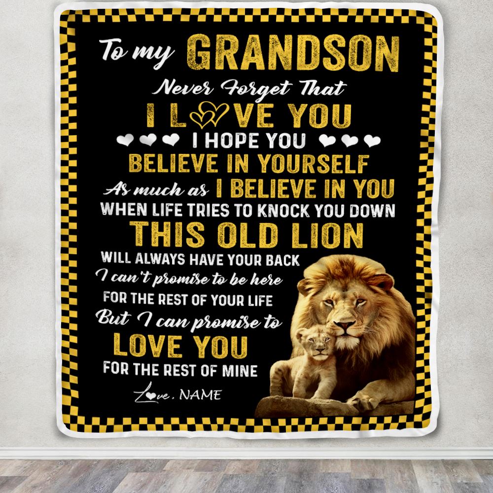 Personalized To My Grandson Blanket From Grandpa This Old Lion Love You Grandson Birthday Graduation Christmas Customized Fleece Throw Blanket | teecentury