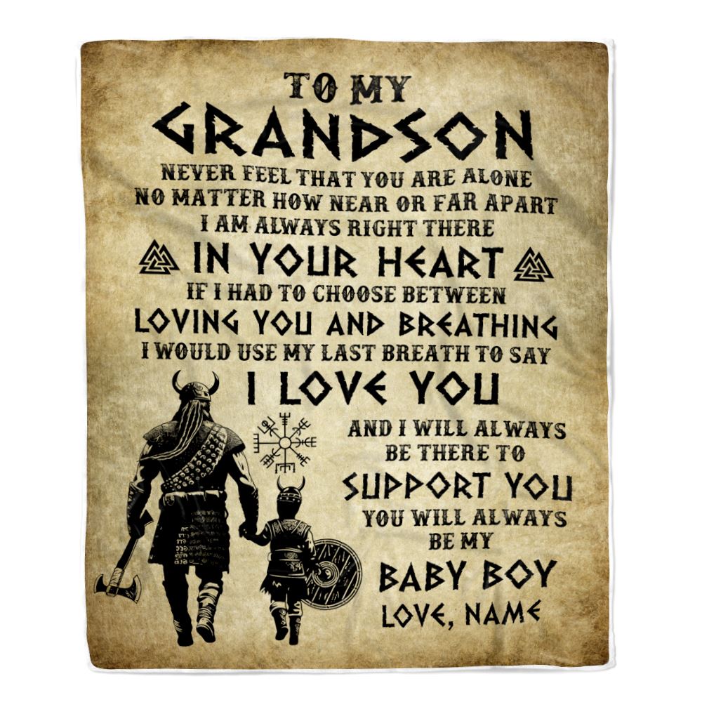 Personalized To My Grandson Blanket From Grandpa Viking Never Feel That You Are Alone Viking Grandson Birthday Gifts Christmas Customized Fleece Throw Blanket | teecentury