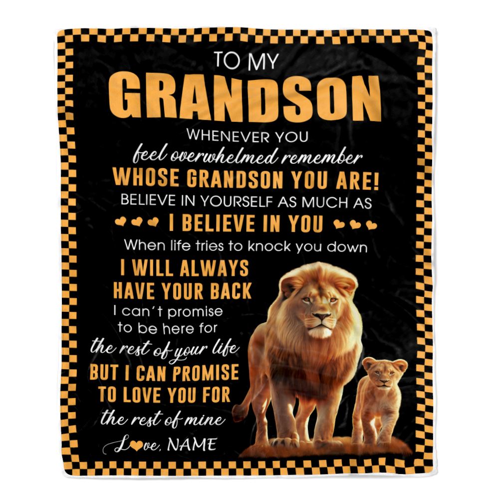 Personalized To My Grandson Blanket From Grandpa Whenever You Feel Lion Grandson Birthday Gifts Graduation Christmas Customized Fleece Throw Blanket | teecentury