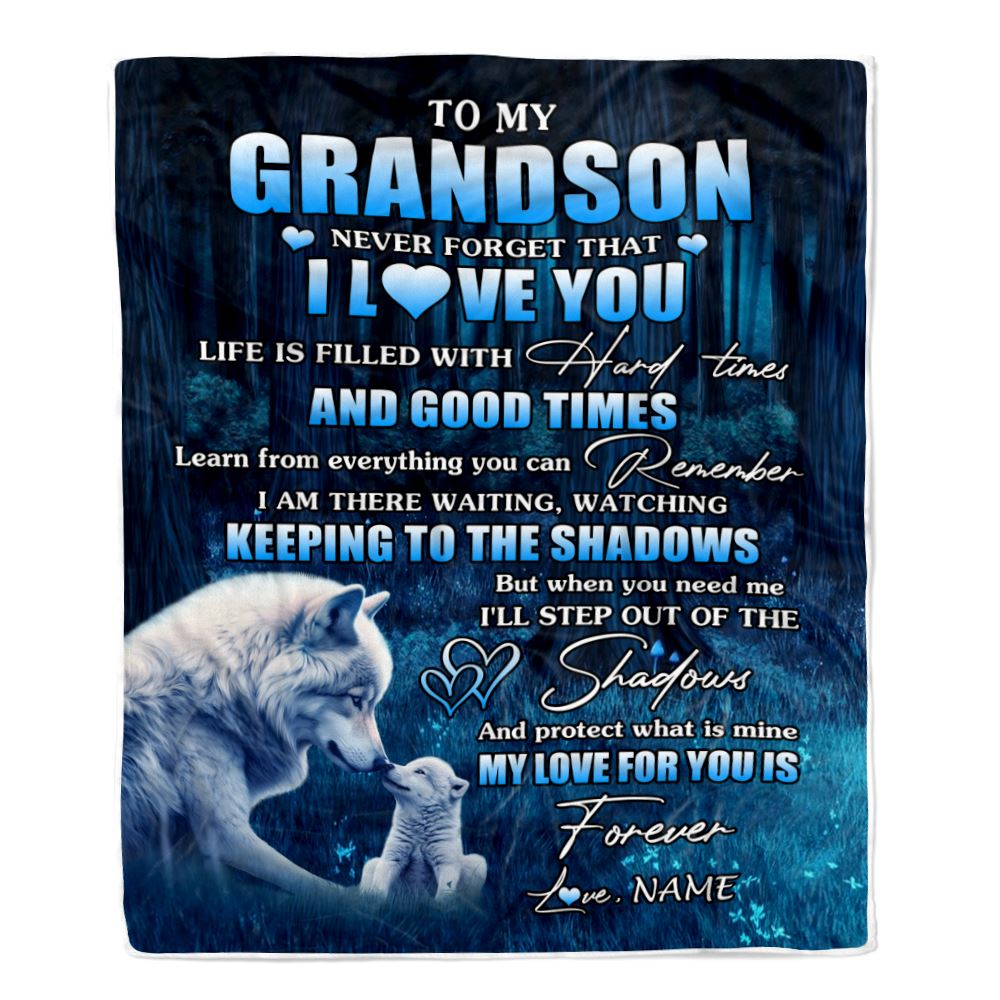 Personalized To My Grandson Blanket From Grandpa Wolf Never Forget That I Love You Moon Dark Forest Grandson Birthday Gifts Christmas Customized Fleece Blanket | teecentury
