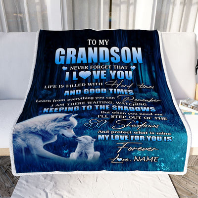 Personalized To My Grandson Blanket From Grandpa Wolf Never Forget That I Love You Moon Dark Forest Grandson Birthday Gifts Christmas Customized Fleece Blanket | teecentury