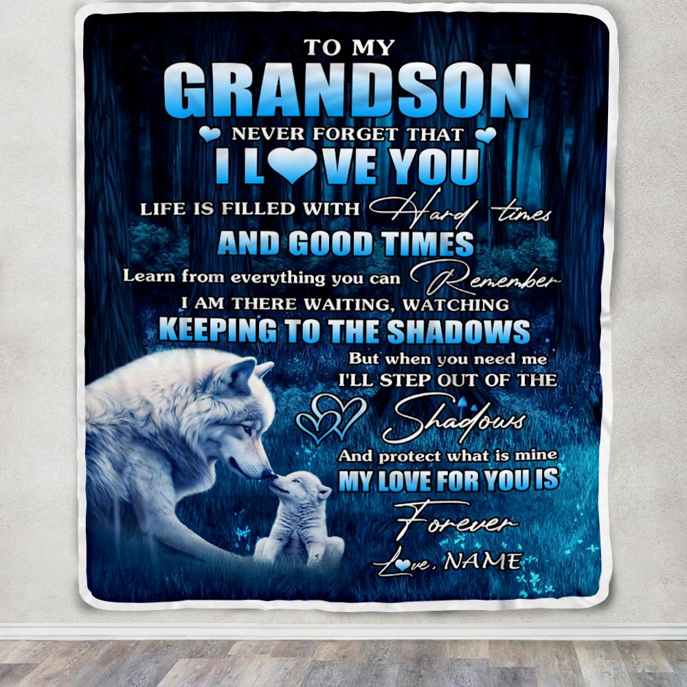 Personalized To My Grandson Blanket From Grandpa Wolf Never Forget That I Love You Moon Dark Forest Grandson Birthday Gifts Christmas Customized Fleece Blanket | teecentury