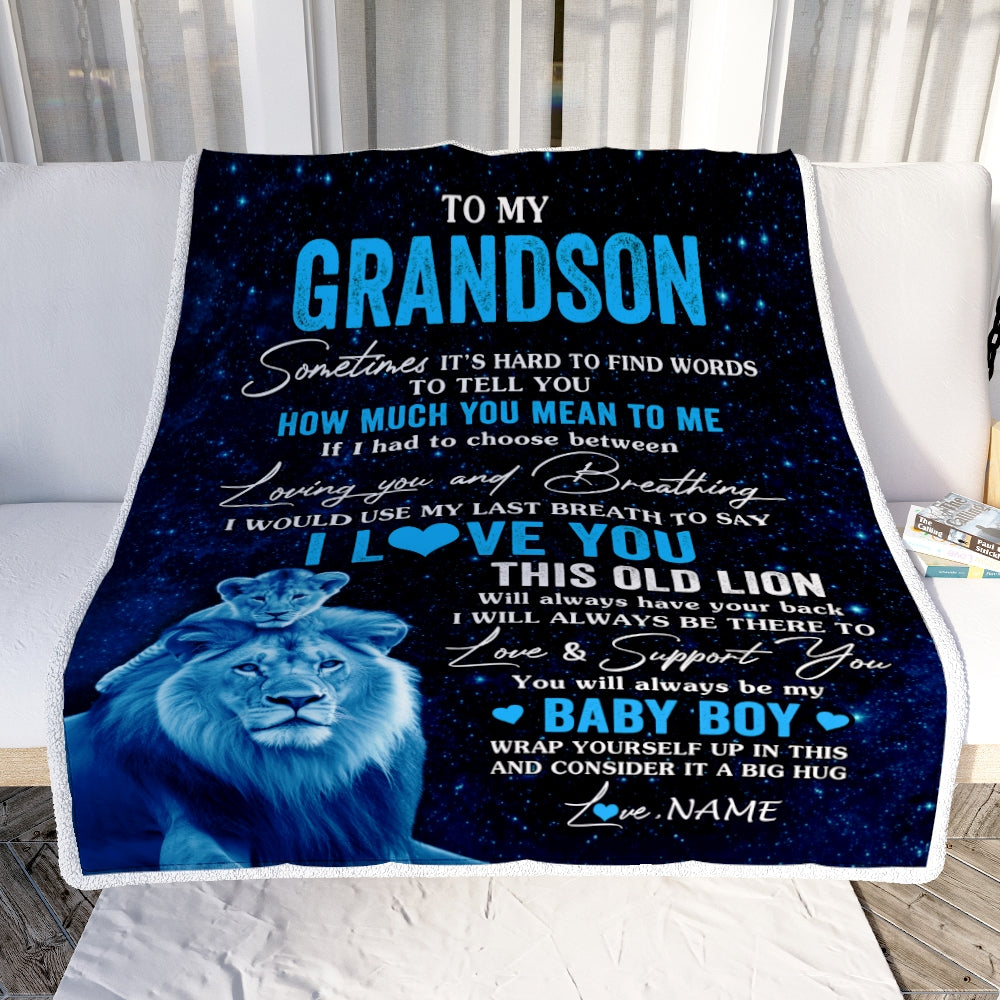 Personalized To My Grandson Blanket From Papa Grandpa I Love You This Old Lion Grandson Birthday Graduation Christmas Customized Bed Fleece Throw Blanket | teecentury