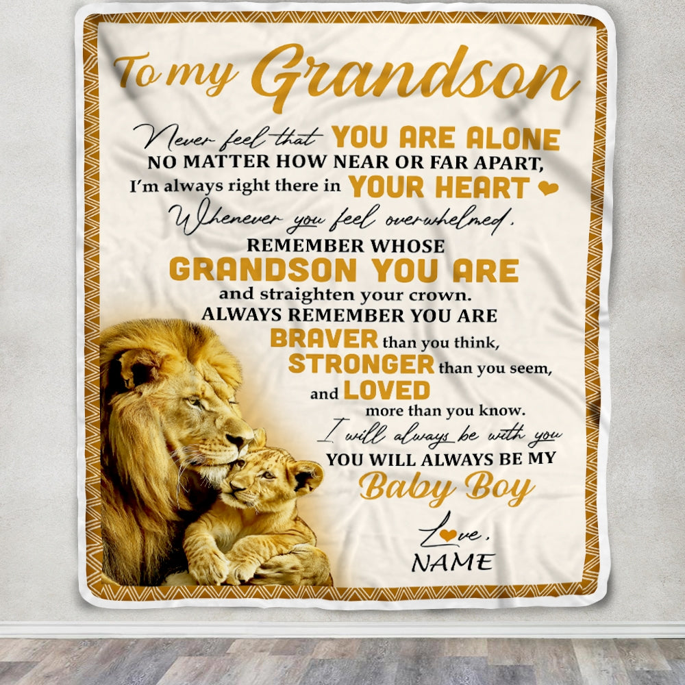 Personalized To My Grandson Blanket From Papa Grandpa Lion Never Feel That You Are Alone Great Grandson Birthday Christmas Bed Quilt Fleece Throw Blanket | teecentury