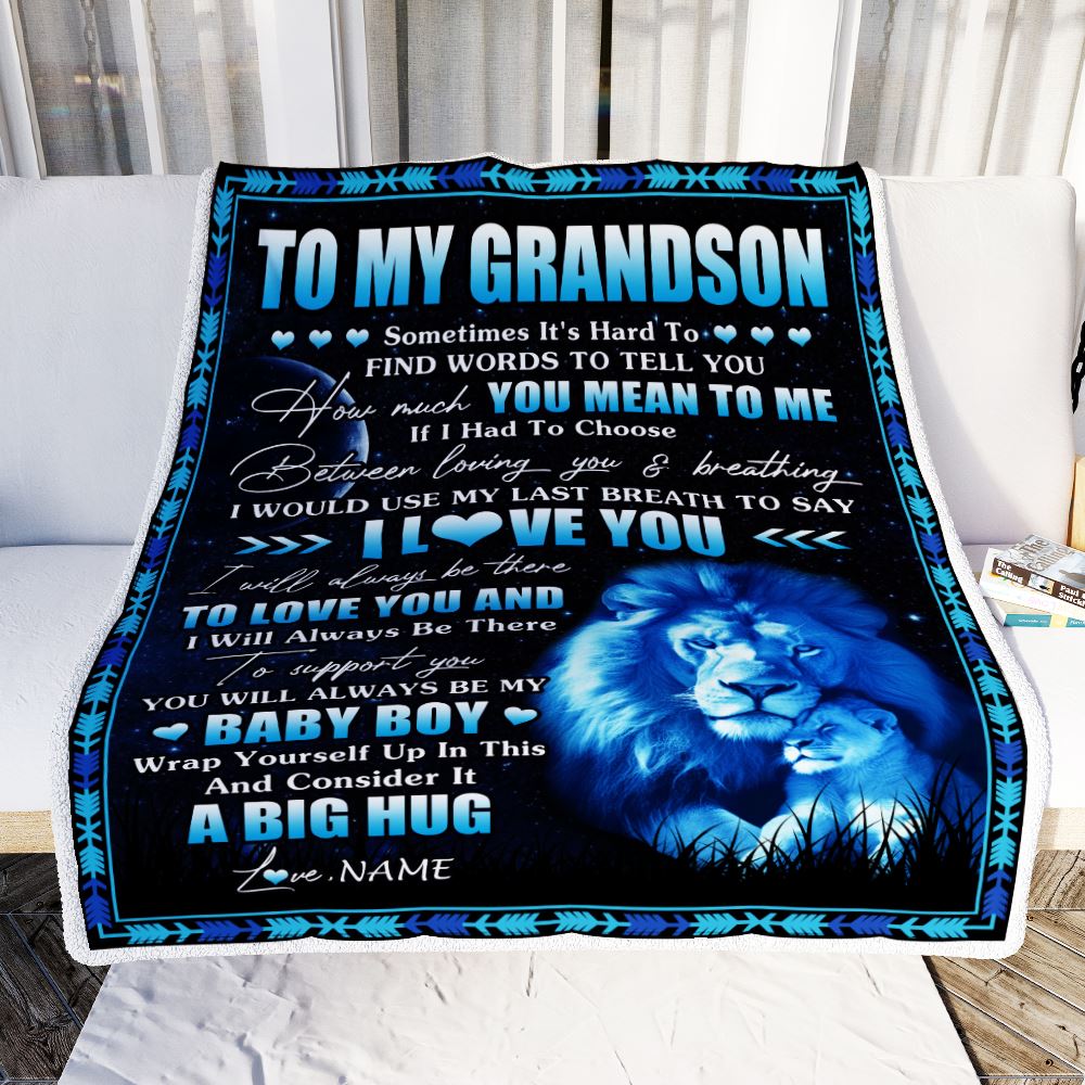 Personalized To My Grandson Blanket From Papa Grandpa You Mean Yo Me My Baby Boy Lion Grandson Birthday Graduation Christmas Customized Fleece Throw Blanket | teecentury