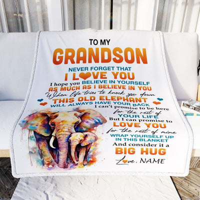 Personalized To My Grandson Blanket Gift From Grandma Pops This Old Elephant Love You Grandson Birthday Graduation Christmas Customized Fleece Throw Blanket | teecentury