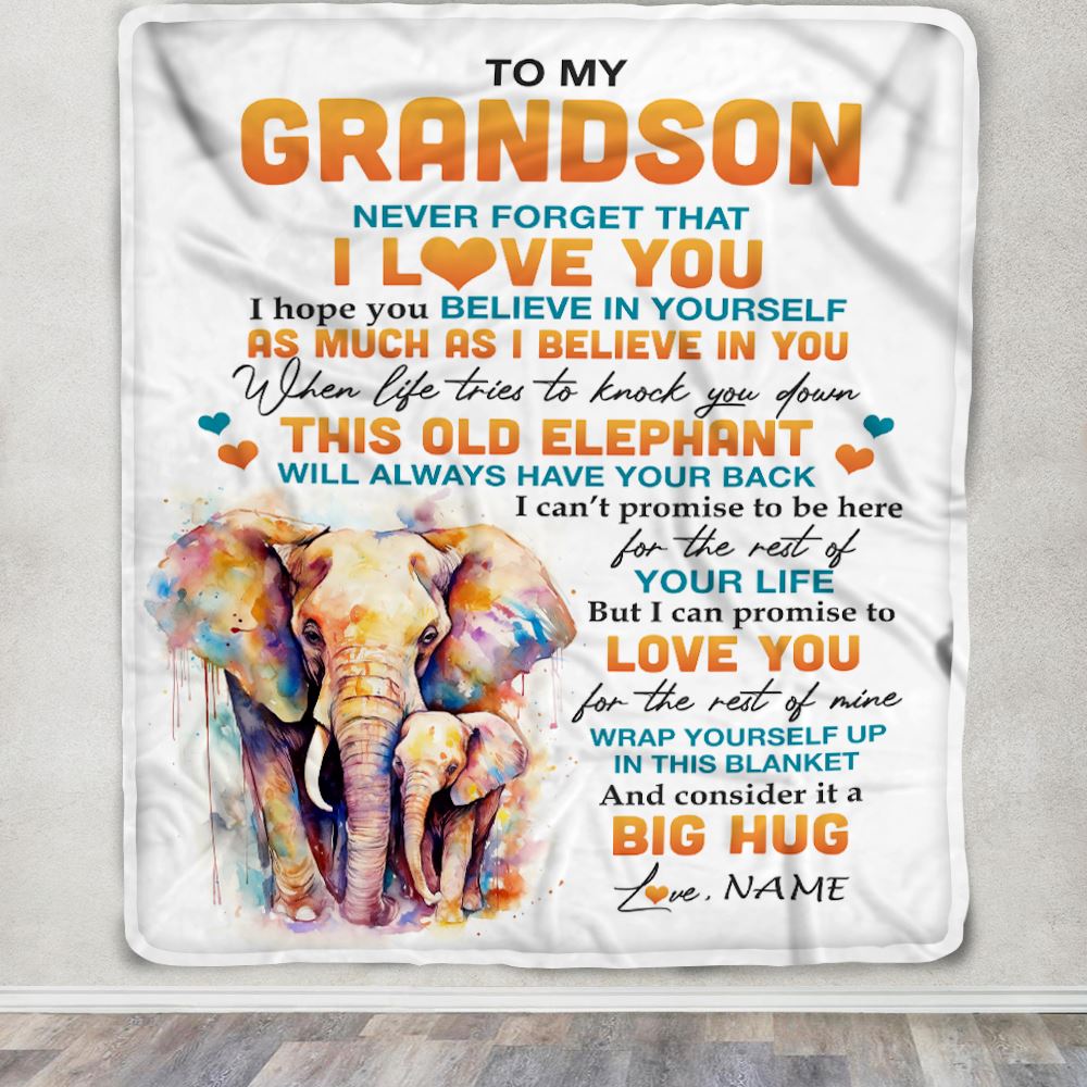 Personalized To My Grandson Blanket Gift From Grandma Pops This Old Elephant Love You Grandson Birthday Graduation Christmas Customized Fleece Throw Blanket | teecentury