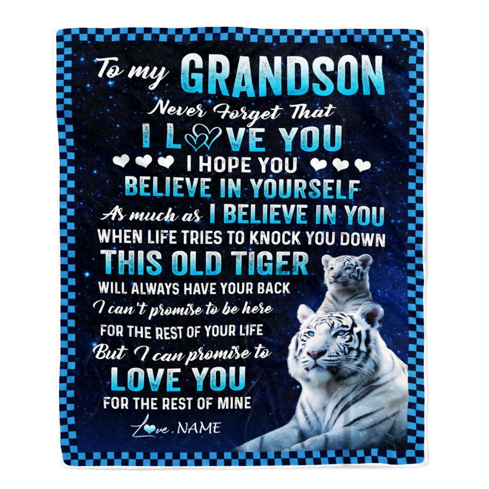 Personalized To My Grandson Blanket Gift From Grandma Pops This Old Tiger Love You Grandson Birthday Graduation Christmas Customized Fleece Throw Blanket | teecentury