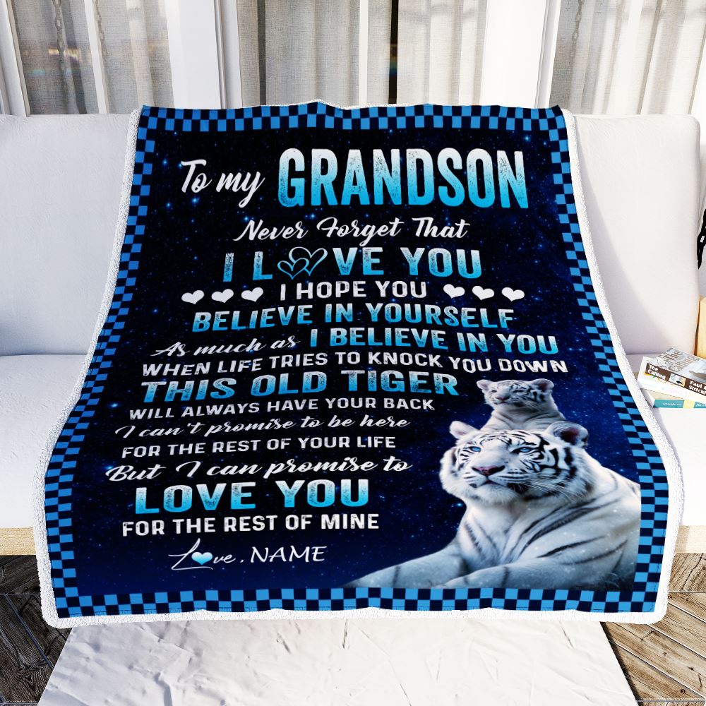 Personalized To My Grandson Blanket Gift From Grandma Pops This Old Tiger Love You Grandson Birthday Graduation Christmas Customized Fleece Throw Blanket | teecentury