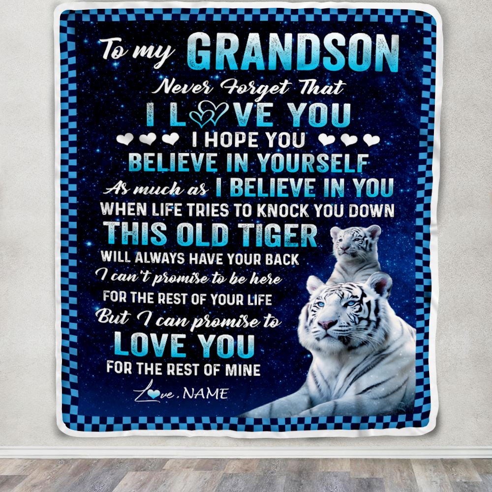 Personalized To My Grandson Blanket Gift From Grandma Pops This Old Tiger Love You Grandson Birthday Graduation Christmas Customized Fleece Throw Blanket | teecentury