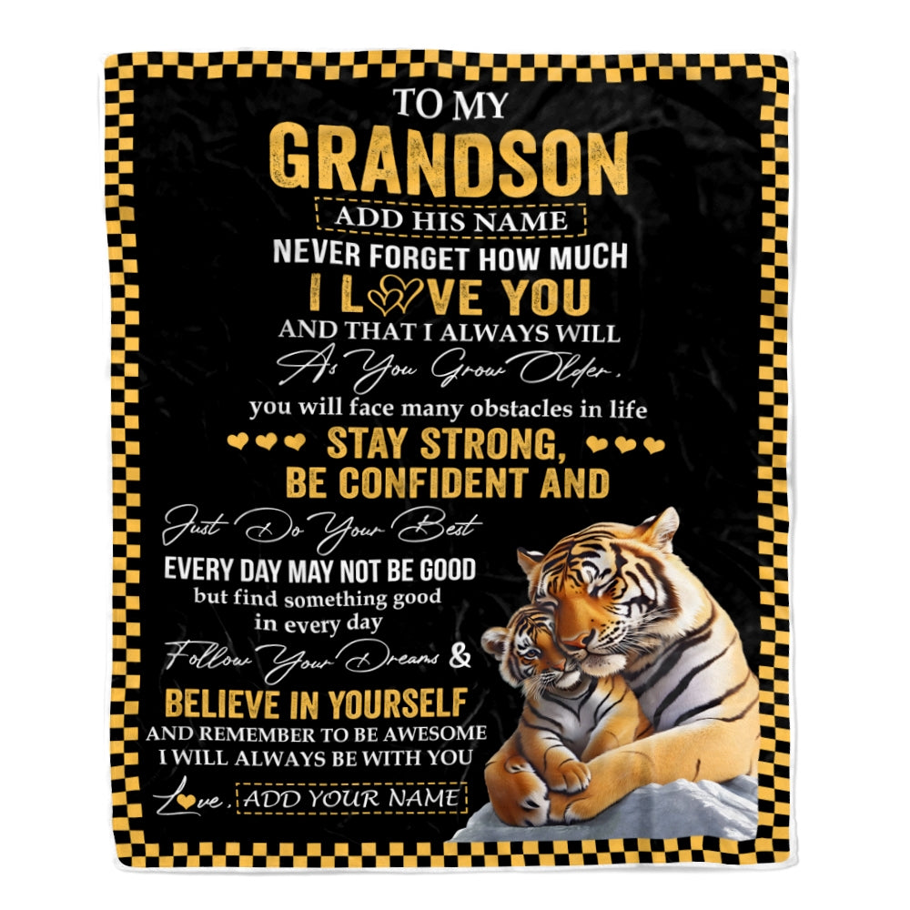 Personalized To My Grandson Blanket Tiger I Love You Forever From Grandma Grandpa Grandson Birthday Gifts Christmas Graduation Customized Fleece Blanket | teecentury