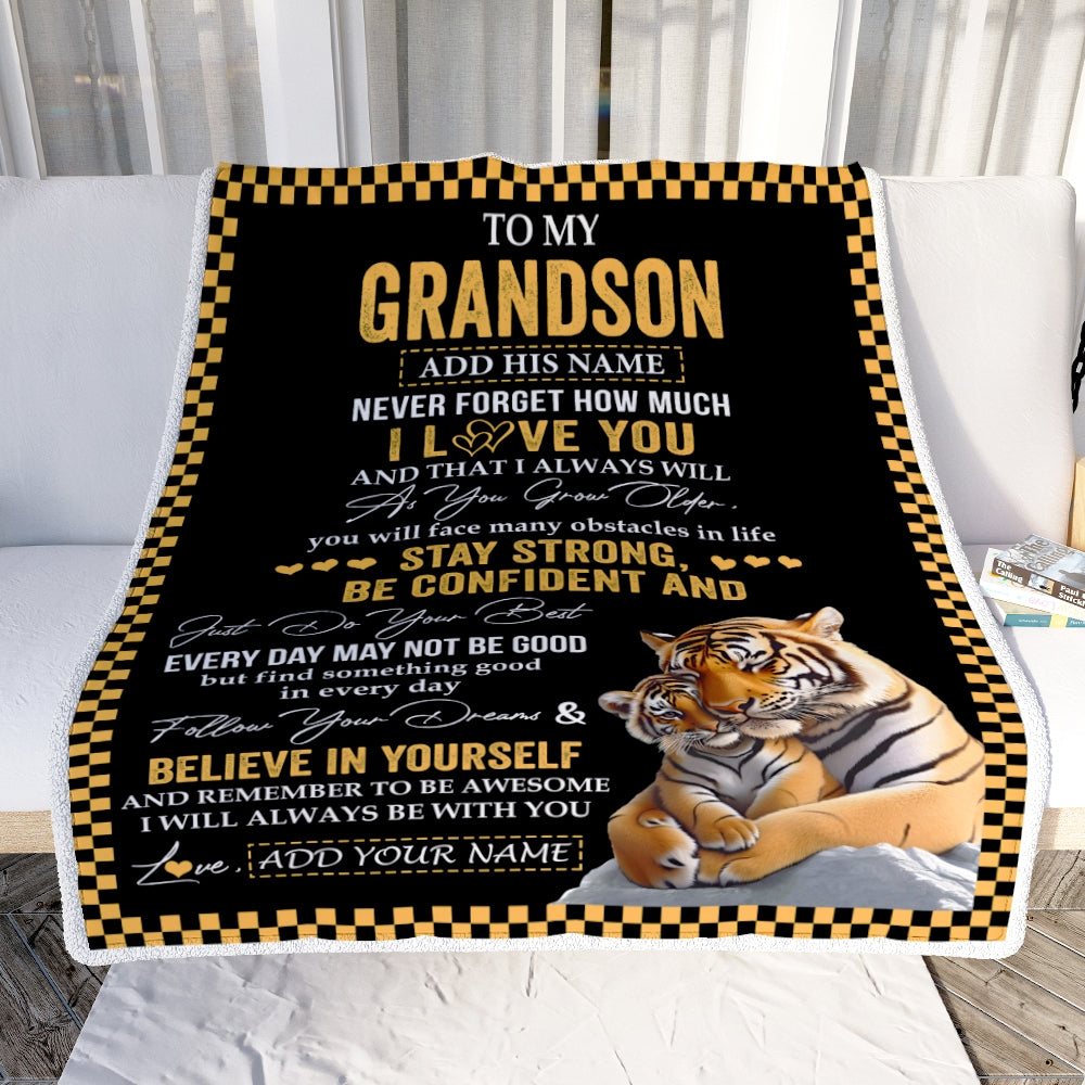 Personalized To My Grandson Blanket Tiger I Love You Forever From Grandma Grandpa Grandson Birthday Gifts Christmas Graduation Customized Fleece Blanket | teecentury