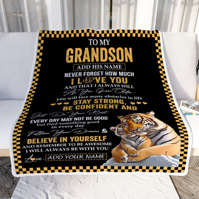 Personalized To My Grandson Blanket Tiger I Love You Forever From Grandma Grandpa Grandson Birthday Gifts Christmas Graduation Customized Fleece Blanket | teecentury