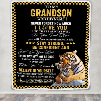 Personalized To My Grandson Blanket Tiger I Love You Forever From Grandma Grandpa Grandson Birthday Gifts Christmas Graduation Customized Fleece Blanket | teecentury