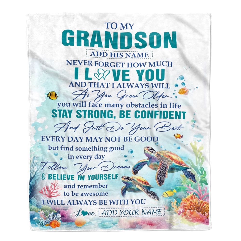 Personalized To My Grandson Blanket Turtle I Love You Forever From Grandma Grandpa Grandson Birthday Gifts Christmas Graduation Customized Fleece Blanket | teecentury