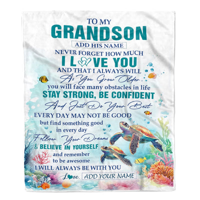 Personalized To My Grandson Blanket Turtle I Love You Forever From Grandma Grandpa Grandson Birthday Gifts Christmas Graduation Customized Fleece Blanket | teecentury