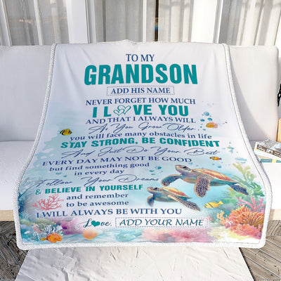 Personalized To My Grandson Blanket Turtle I Love You Forever From Grandma Grandpa Grandson Birthday Gifts Christmas Graduation Customized Fleece Blanket | teecentury