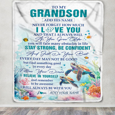 Personalized To My Grandson Blanket Turtle I Love You Forever From Grandma Grandpa Grandson Birthday Gifts Christmas Graduation Customized Fleece Blanket | teecentury