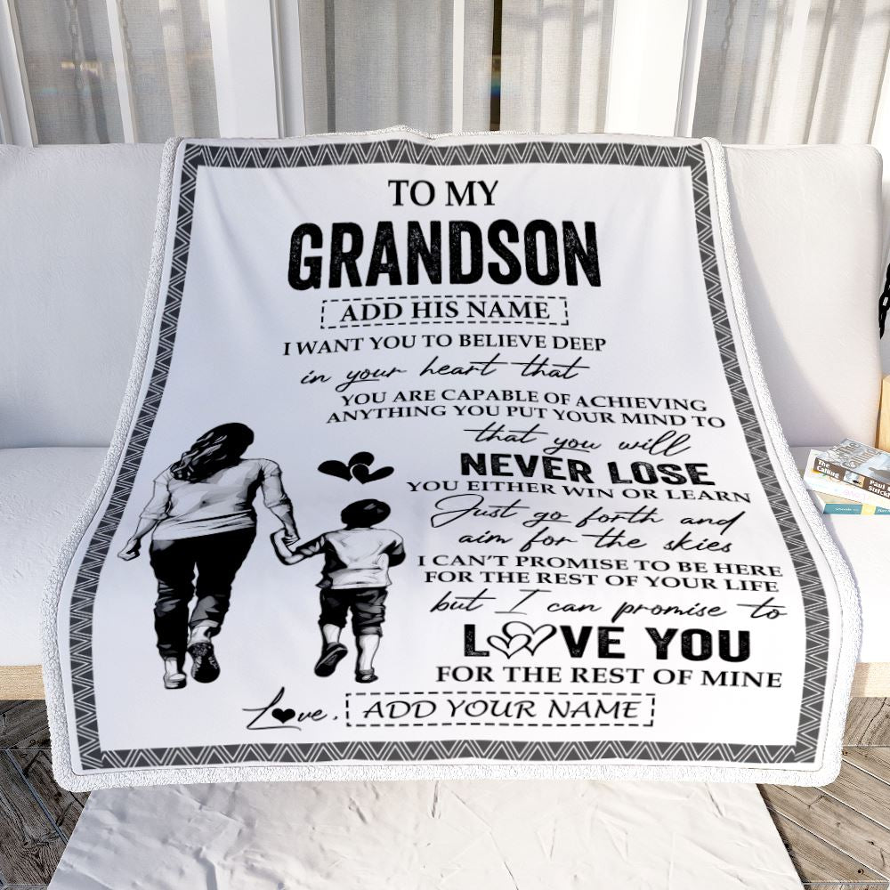Personalized To My Grandson Blanket You Will Never Lose From Grandma Gigi Grandson Birthday Gifts Graduation Christmas Customized Fleece Throw Blanket | teecentury