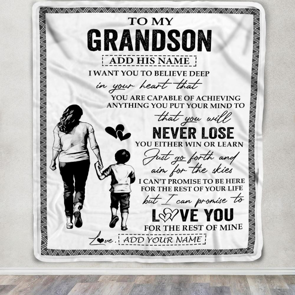 Personalized To My Grandson Blanket You Will Never Lose From Grandma Gigi Grandson Birthday Gifts Graduation Christmas Customized Fleece Throw Blanket | teecentury