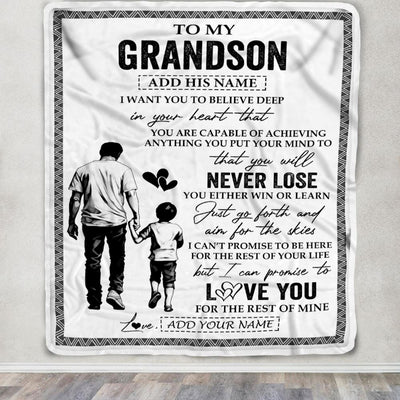 Personalized To My Grandson Blanket You Will Never Lose From Papa Grandpa Grandson Birthday Gifts Graduation Christmas Customized Fleece Throw Blanket | teecentury
