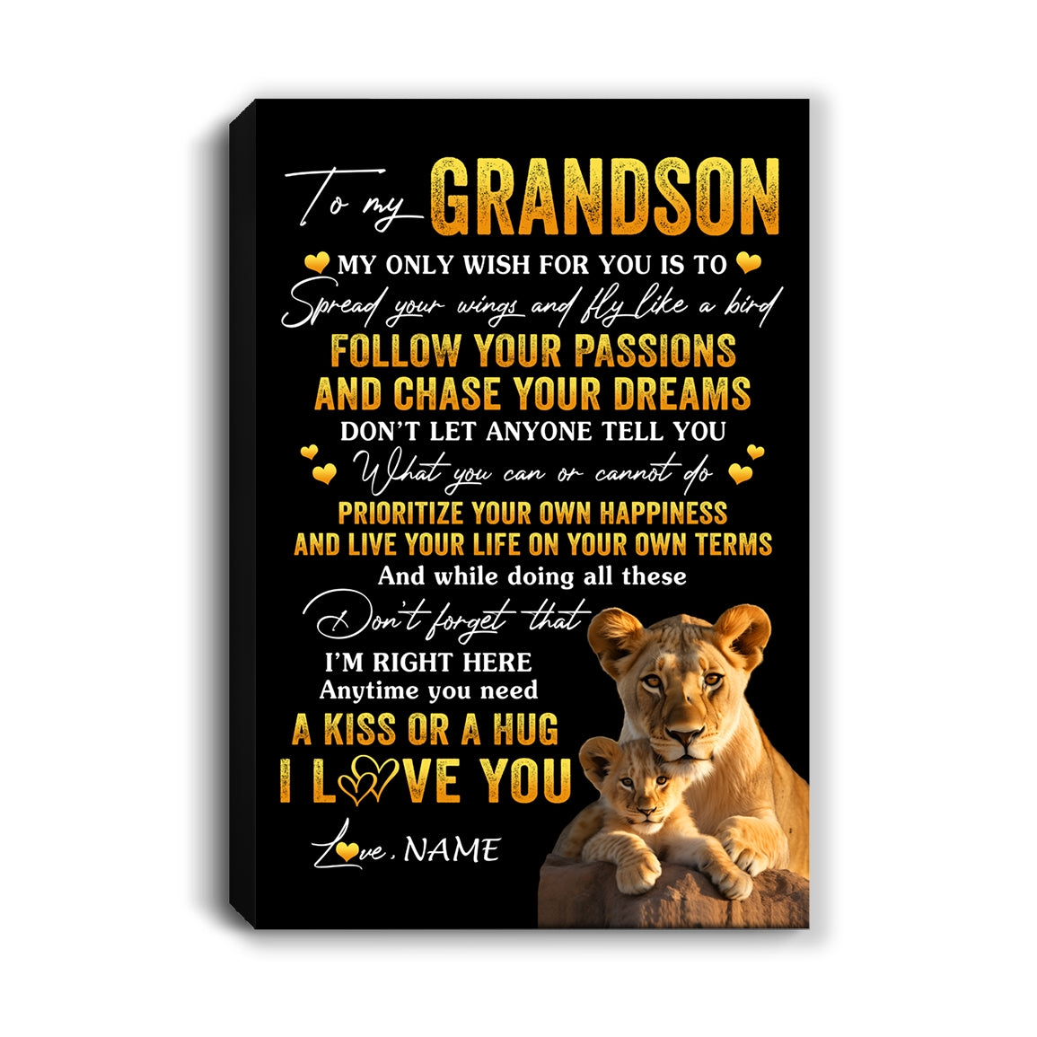 Personalized To My Grandson Canvas From Grandma Gigi Lion My Only Wish For You Grandson Birthday Gifts Graduation Christmas Custom Wall Art Print Framed Canvas | teecentury