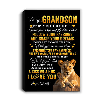 Personalized To My Grandson Canvas From Grandma Gigi Lion My Only Wish For You Grandson Birthday Gifts Graduation Christmas Custom Wall Art Print Framed Canvas | teecentury