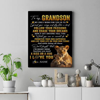 Personalized To My Grandson Canvas From Grandma Gigi Lion My Only Wish For You Grandson Birthday Gifts Graduation Christmas Custom Wall Art Print Framed Canvas | teecentury