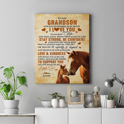 Personalized To My Grandson Canvas From Grandma Grandpa Always Remember I Love You Horse Grandson Birthday Gifts Graduation Christmas Custom Wall Art Print Framed Canvas | teecentury