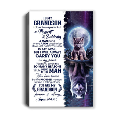 Personalized To My Grandson Canvas From Grandma Grandpa I Close My Eyes Wolf Grandson Birthday Gifts Graduation Christmas Custom Wall Art Print Framed Canvas | teecentury