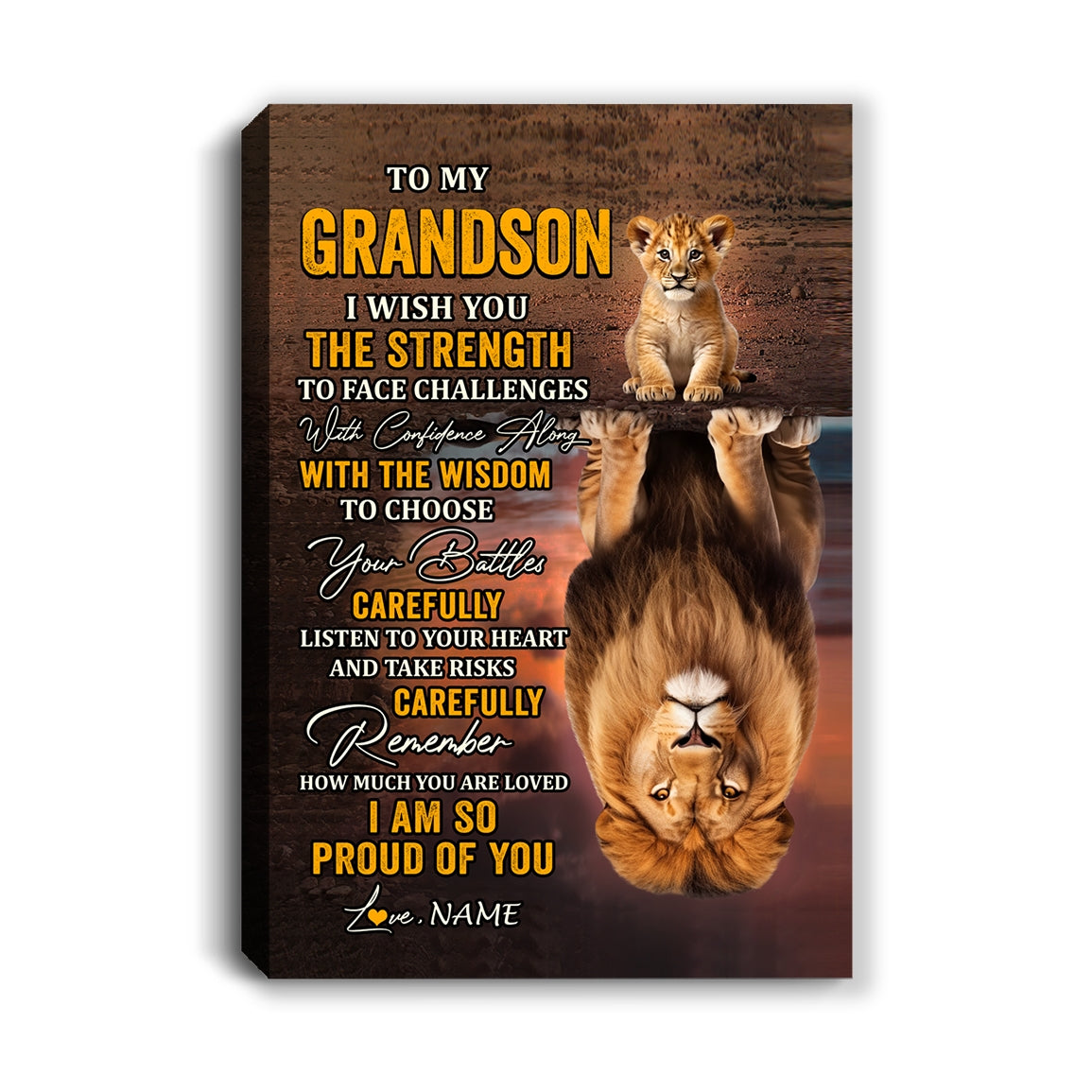 Personalized To My Grandson Canvas From Grandma Grandpa I Wish You The Strength Lion Grandson Birthday Gifts Graduation Christmas Custom Wall Art Print Framed Canvas | teecentury