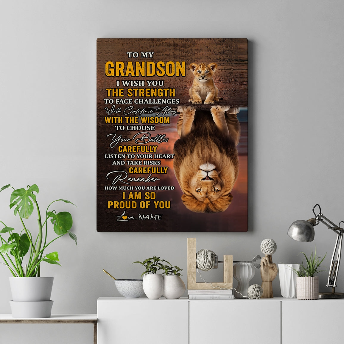 Personalized To My Grandson Canvas From Grandma Grandpa I Wish You The Strength Lion Grandson Birthday Gifts Graduation Christmas Custom Wall Art Print Framed Canvas | teecentury