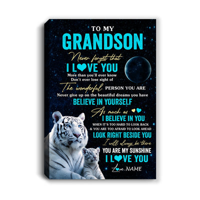Personalized To My Grandson Canvas From Grandma Grandpa Never Forget I Love You White Tiger Grandson Birthday Gifts Christmas Custom Wall Art Print Framed Canvas | teecentury