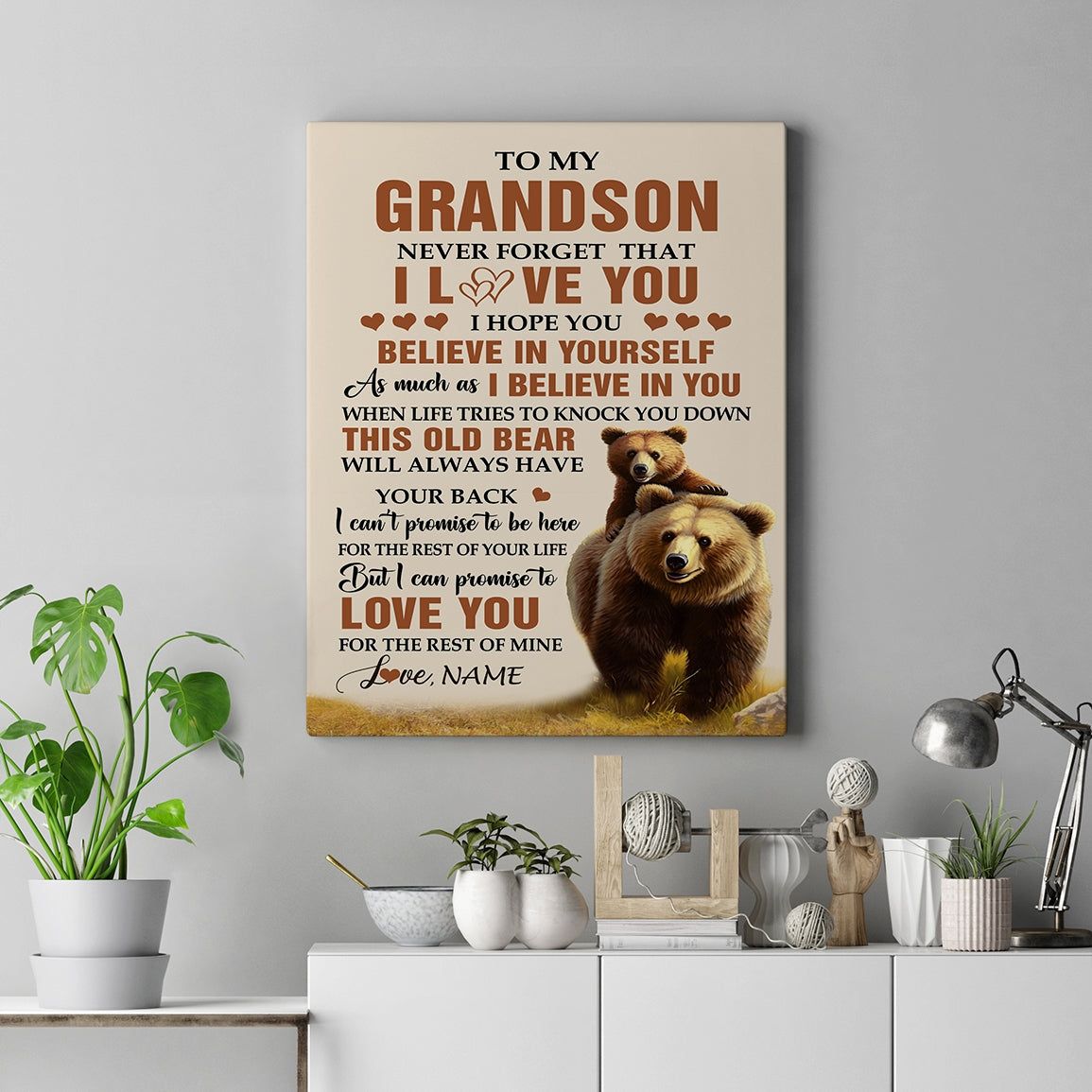 Personalized To My Grandson Canvas From Grandma Grandpa This Old Bear Love You Grandson Birthday Gifts Graduation Christmas Custom Wall Art Print Framed Canvas | teecentury