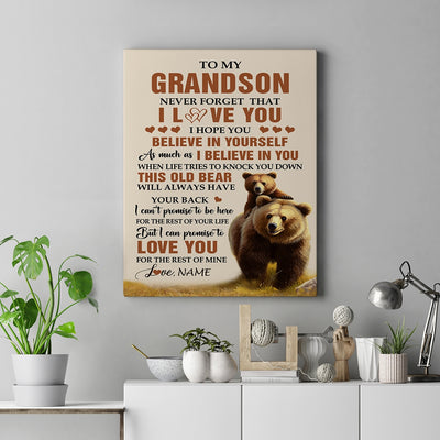 Personalized To My Grandson Canvas From Grandma Grandpa This Old Bear Love You Grandson Birthday Gifts Graduation Christmas Custom Wall Art Print Framed Canvas | teecentury