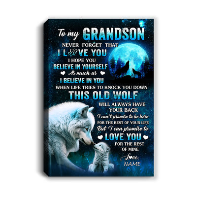 Personalized To My Grandson Canvas From Grandma Grandpa This Old Wolf Love Grandson Birthday Gifts Graduation Christmas Custom Wall Art Print Framed Canvas | teecentury