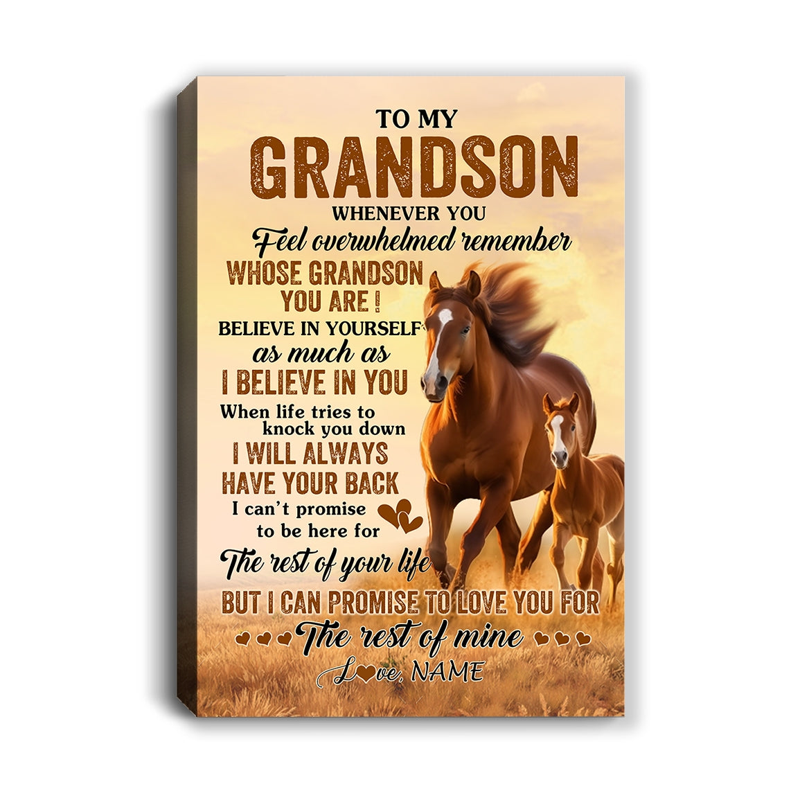 Personalized To My Grandson Canvas From Grandma Grandpa Whenever You Feel Horse Grandson Birthday Gifts Graduation Christmas Custom Wall Art Print Framed Canvas | teecentury